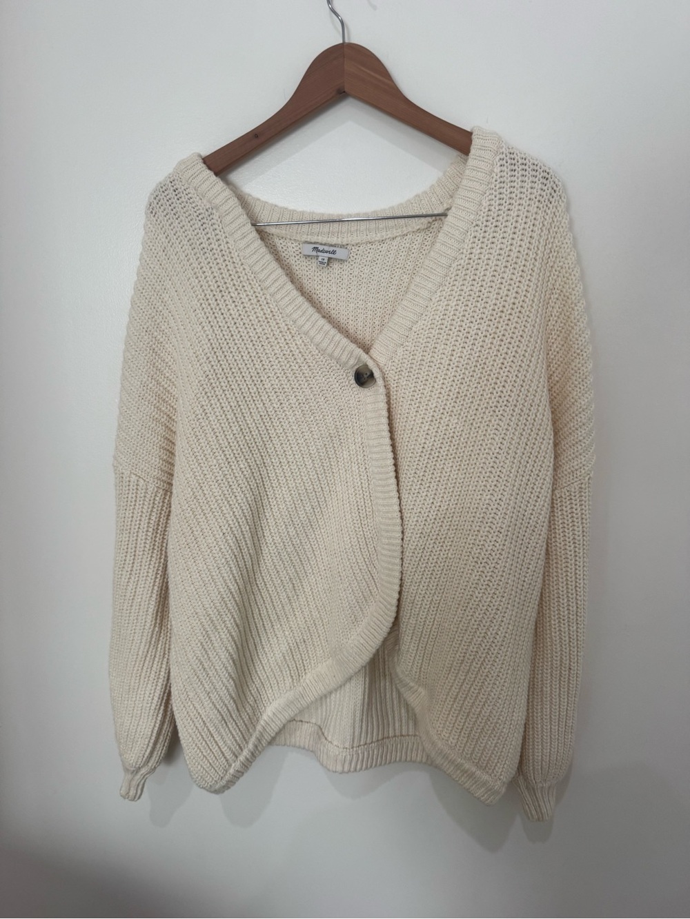 Madewell Cream Single-Button V-Neck Knit Cardigan - Picture 4 of 8